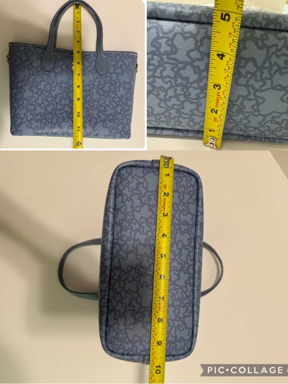 TOUS Kaos Bear Monogram Blue Tote & Wristlet Pouch Set Gold Tone - Picture 16 of 17